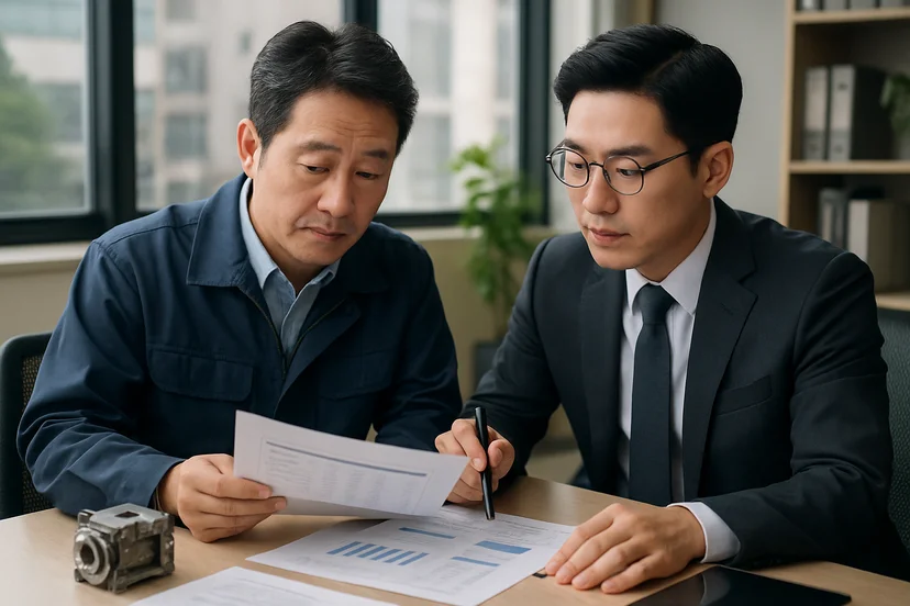 중소기업 대표가 정책자금 상담 자료를 확인하는 장면