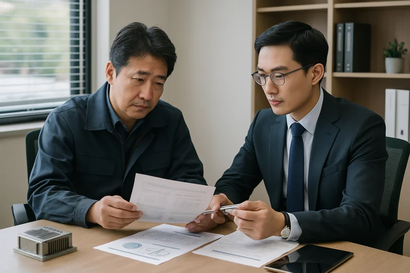 중소기업 대표가 정책자금 상담 자료를 확인하는 장면