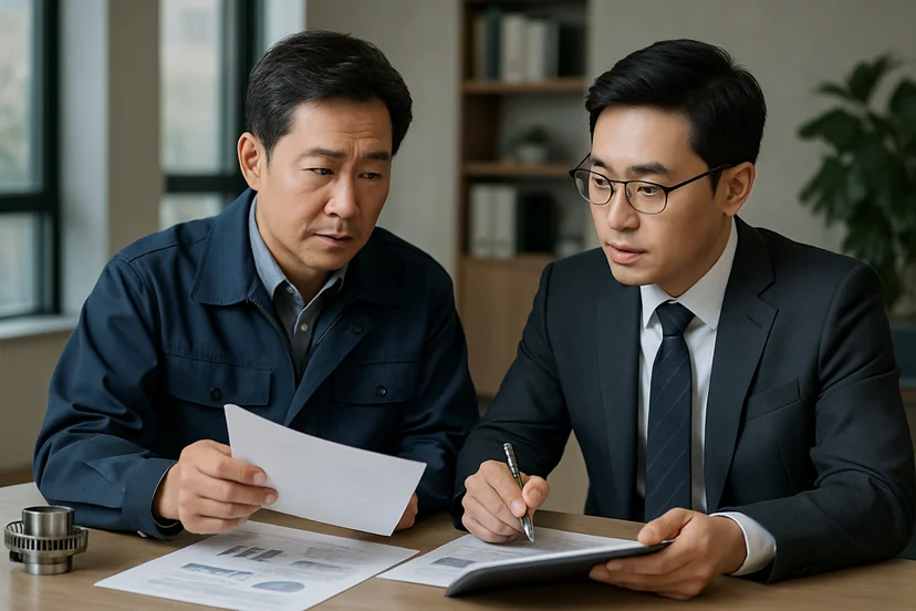 중소기업 대표가 정책자금 상담 자료를 확인하는 장면