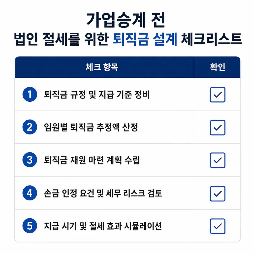 가업승계 전 법인 절세를 위한 퇴직금 설계 체크리스트