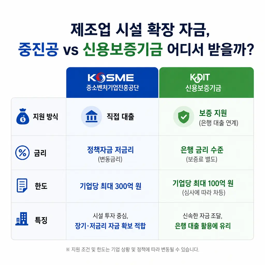 중진공 vs 신용보증기금, 제조업 시설 확장 자금 어디서 받을까