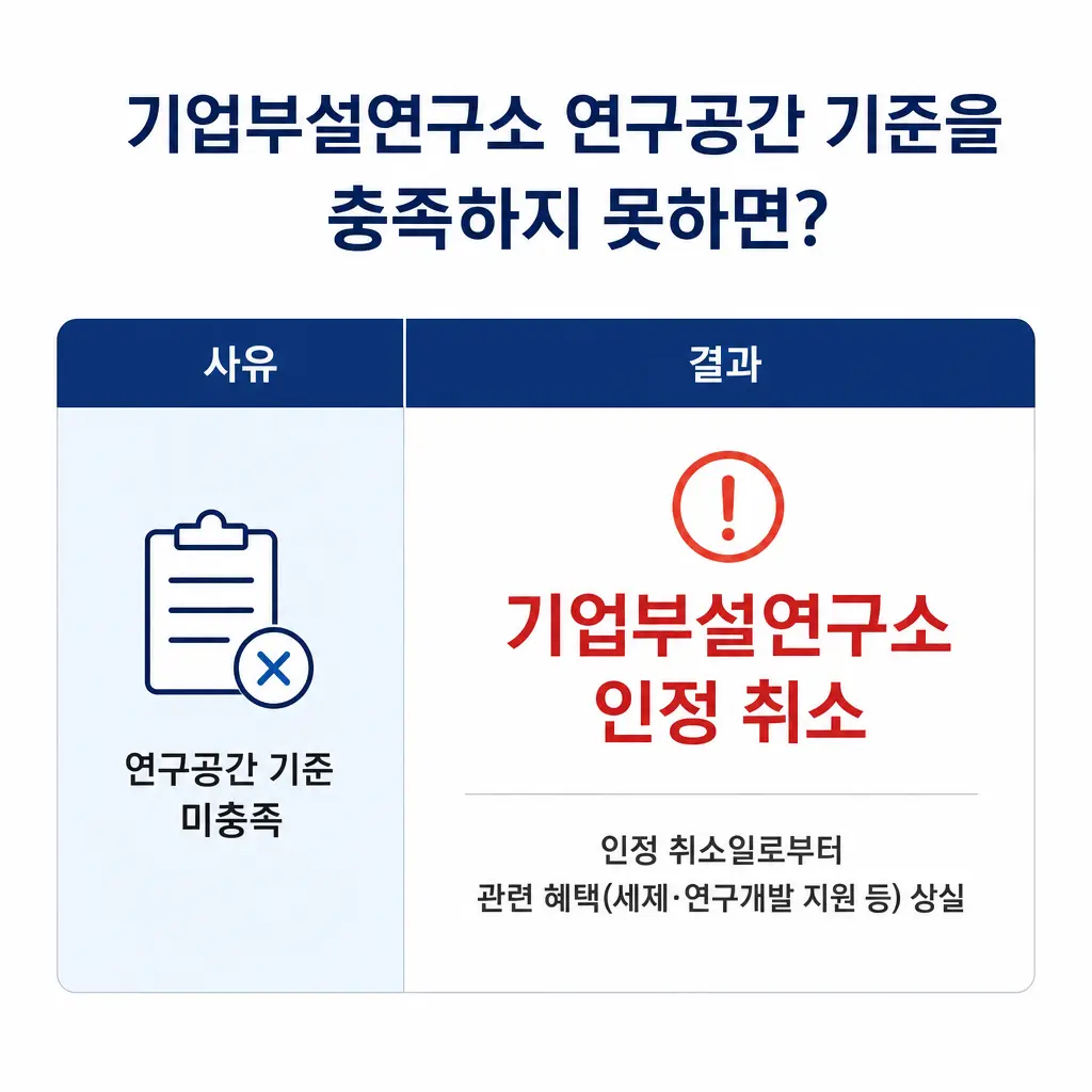 기업부설연구소 연구공간 기준을 충족하지 못하면 어떻게 되나?