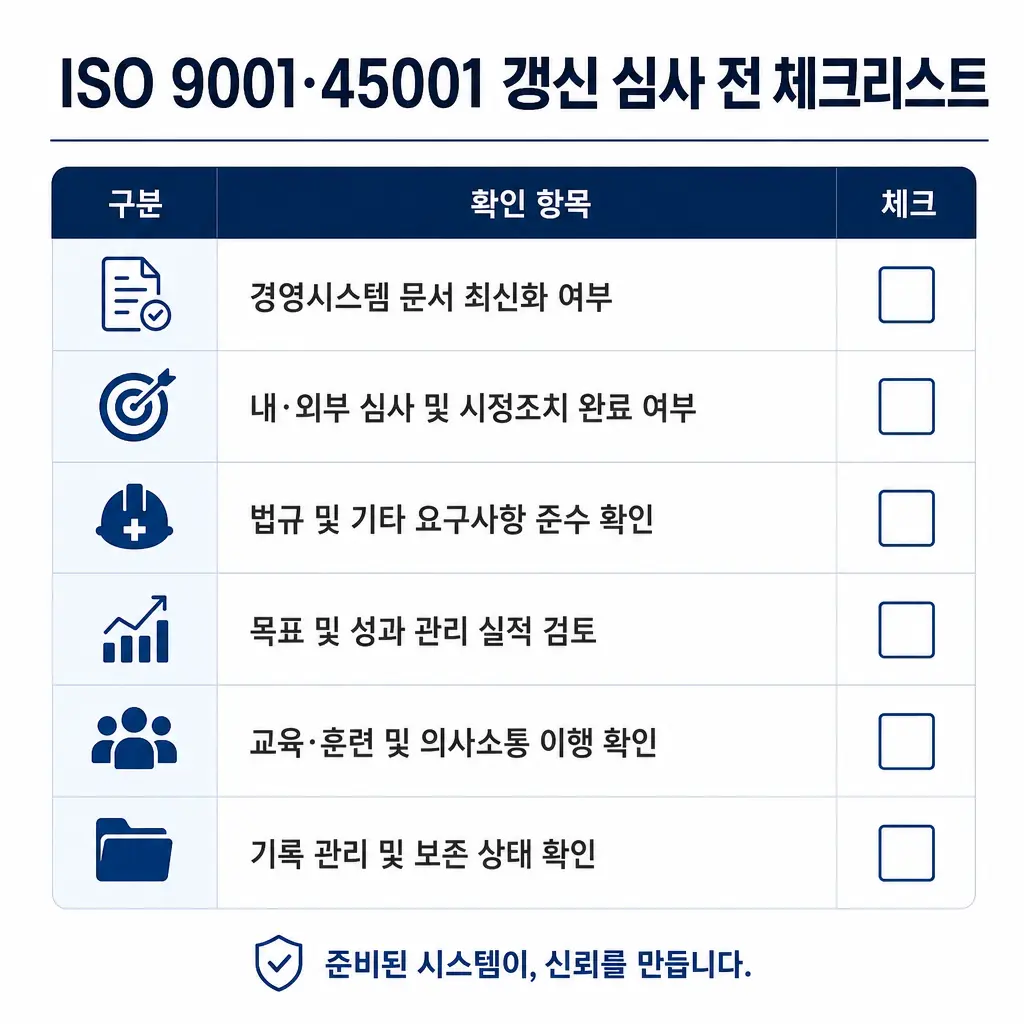 건설업 ISO 9001·45001 갱신 심사 전 체크리스트