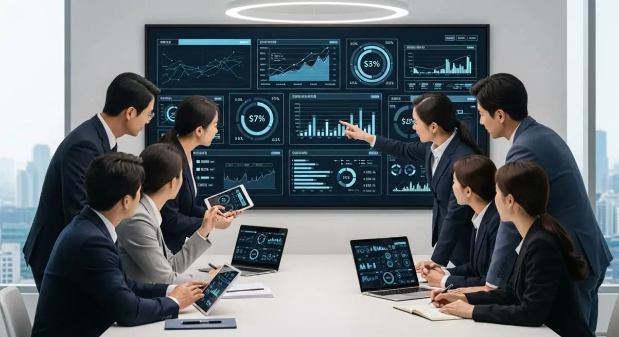 혁신적인 환경에서 고급 분석 도구를 활용해 미래 성장을 계획하는 비전 있는 경영진