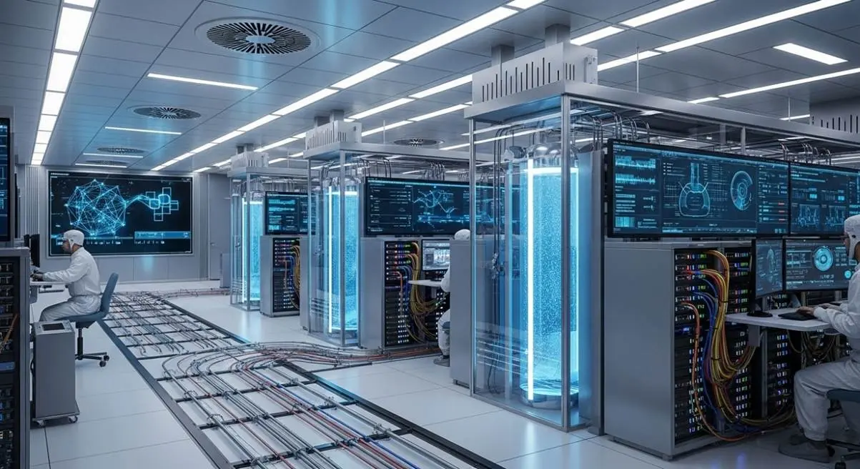 고급 서버룸에서 간결한 아키텍처와 클린 코어 전략 구현 모습