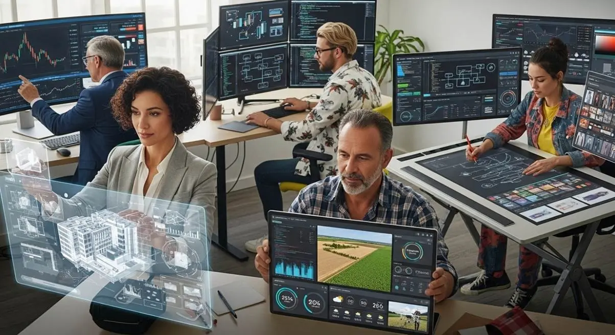 특정 분야에 맞춘 디지털 인터페이스를 활용하는 다양한 산업 전문가들