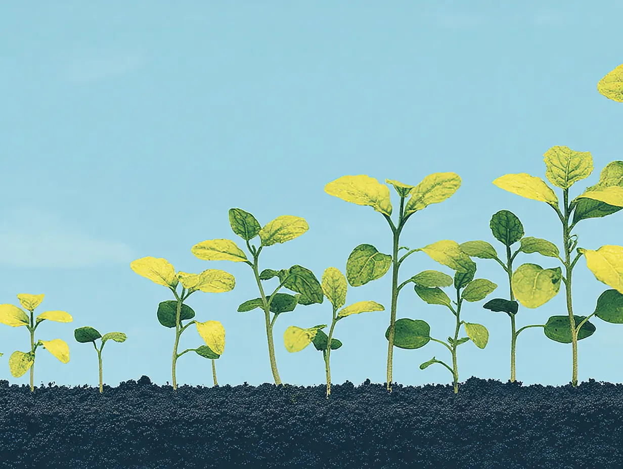 흙에서 싹이 돋아나는 장면