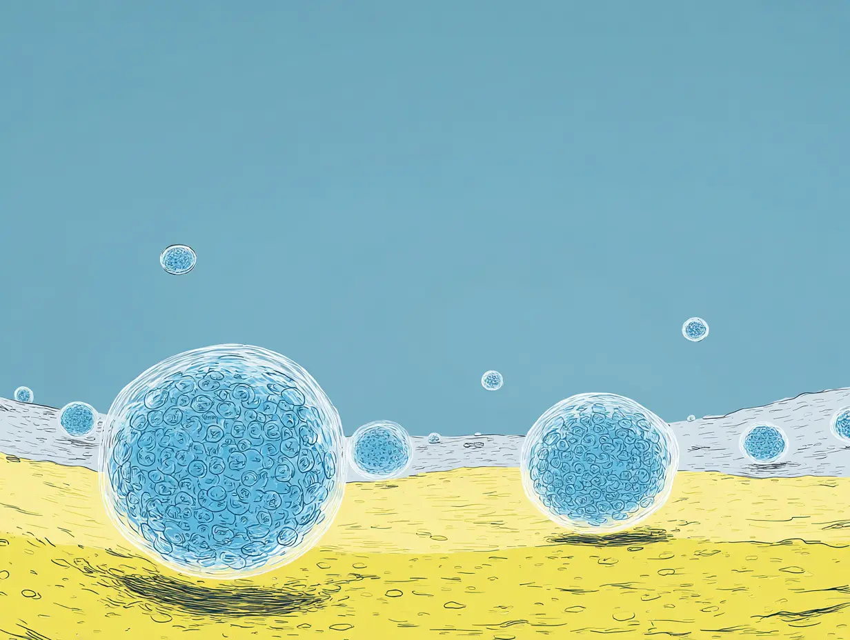 황금빛 보호막에 감싸진 피부 세포 추상 일러스트