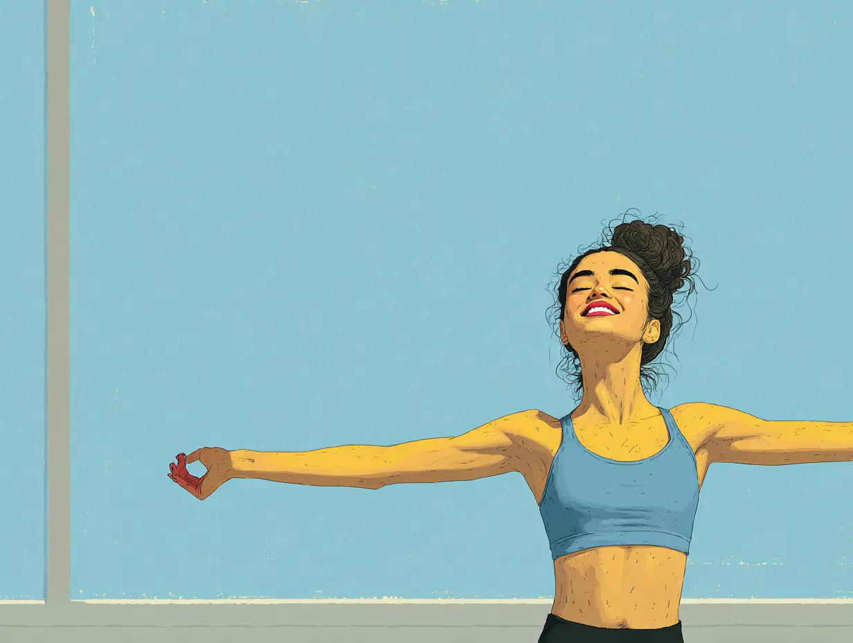 창가에서 기지개 켜는 여성