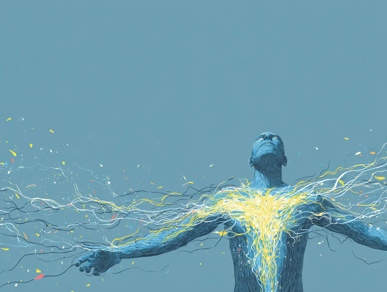 인체 실루엣 속 활기가 흐르는 추상 이미지