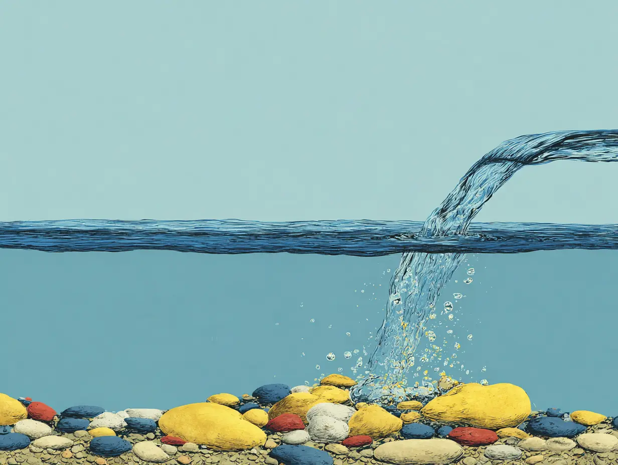 작은 돌 사이로 부드럽게 흐르는 맑은 물줄기