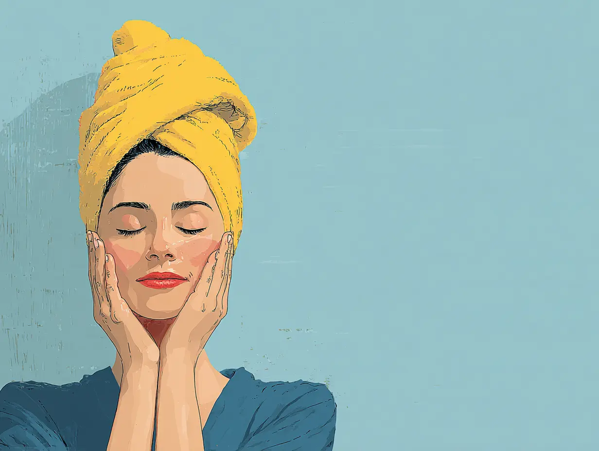 따뜻한 수건을 얼굴에 올리고 있는 여성