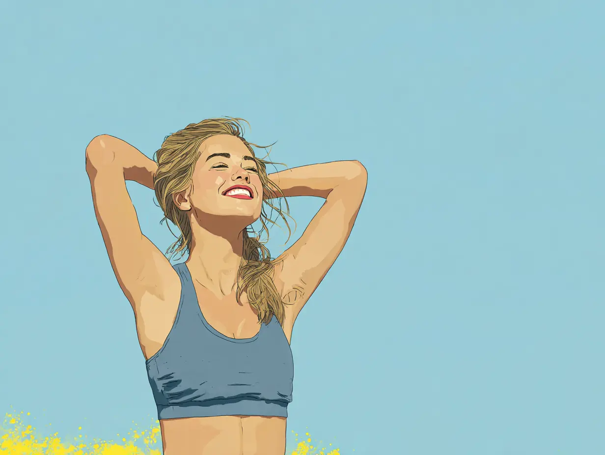 아침 햇살 속 활력을 찾는 여성