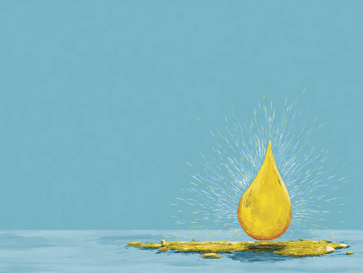 빛을 머금은 물방울이 NAD+ 에너지를 상징하며 세포 활력을 표현한 이미지