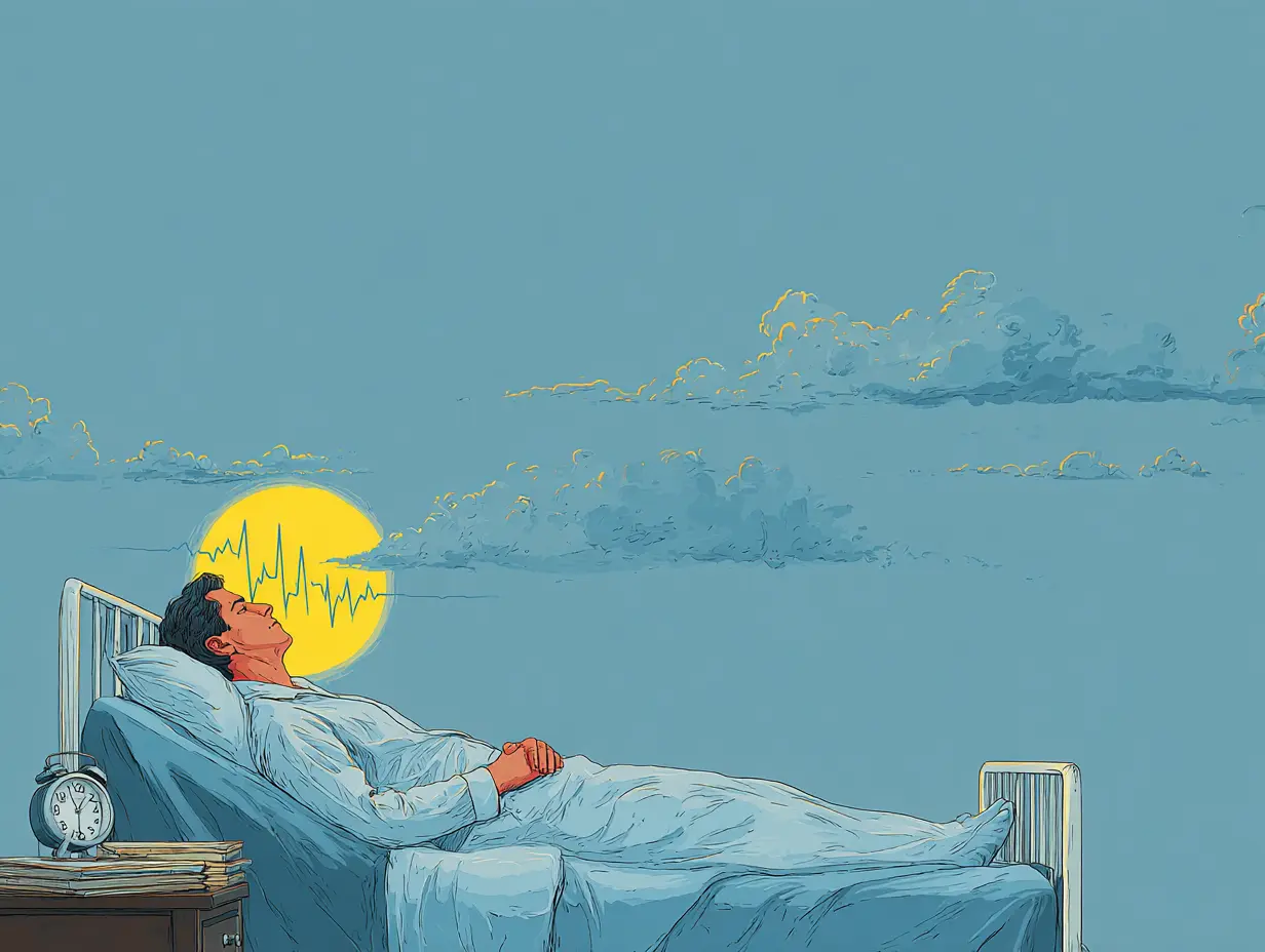 밤에 분비되는 멜라토닌과 수면 리듬을 표현한 일러스트 이미지