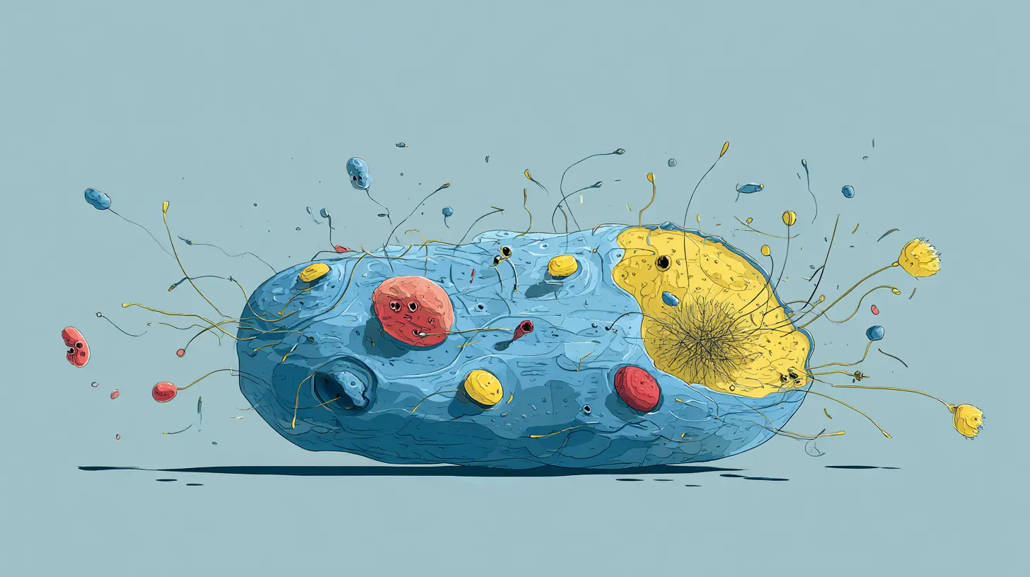 세포 내부에서 오토파지가 일어나는 과정을 표현한 일러스트