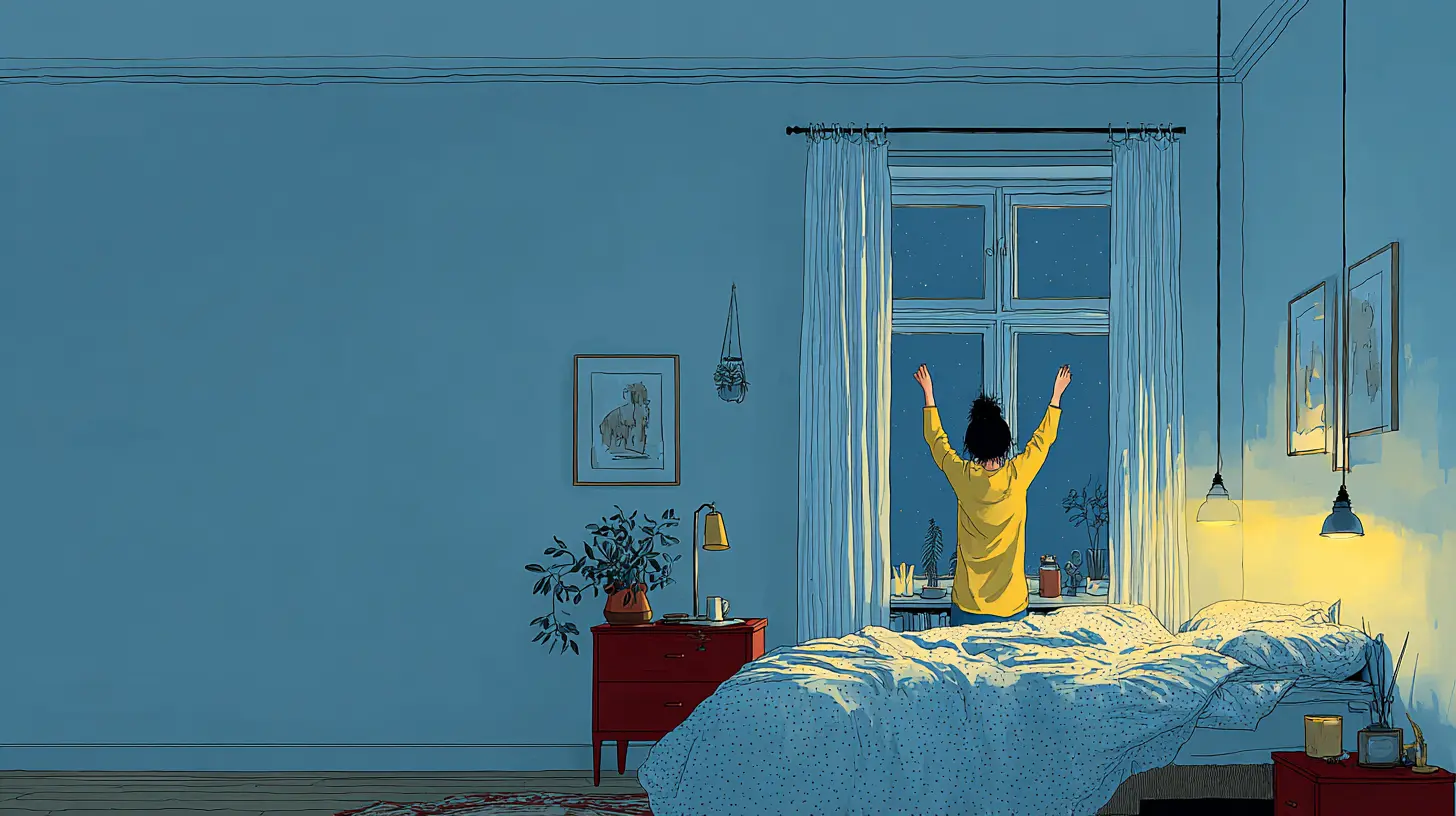 GABA 루틴을 실천하며 수면 준비를 하는 차분한 저녁 장면