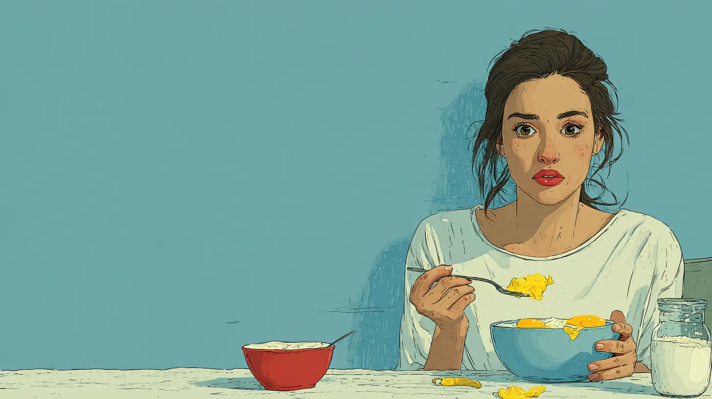 고단백 식사를 즐기는 여성의 차분한 아침 풍경