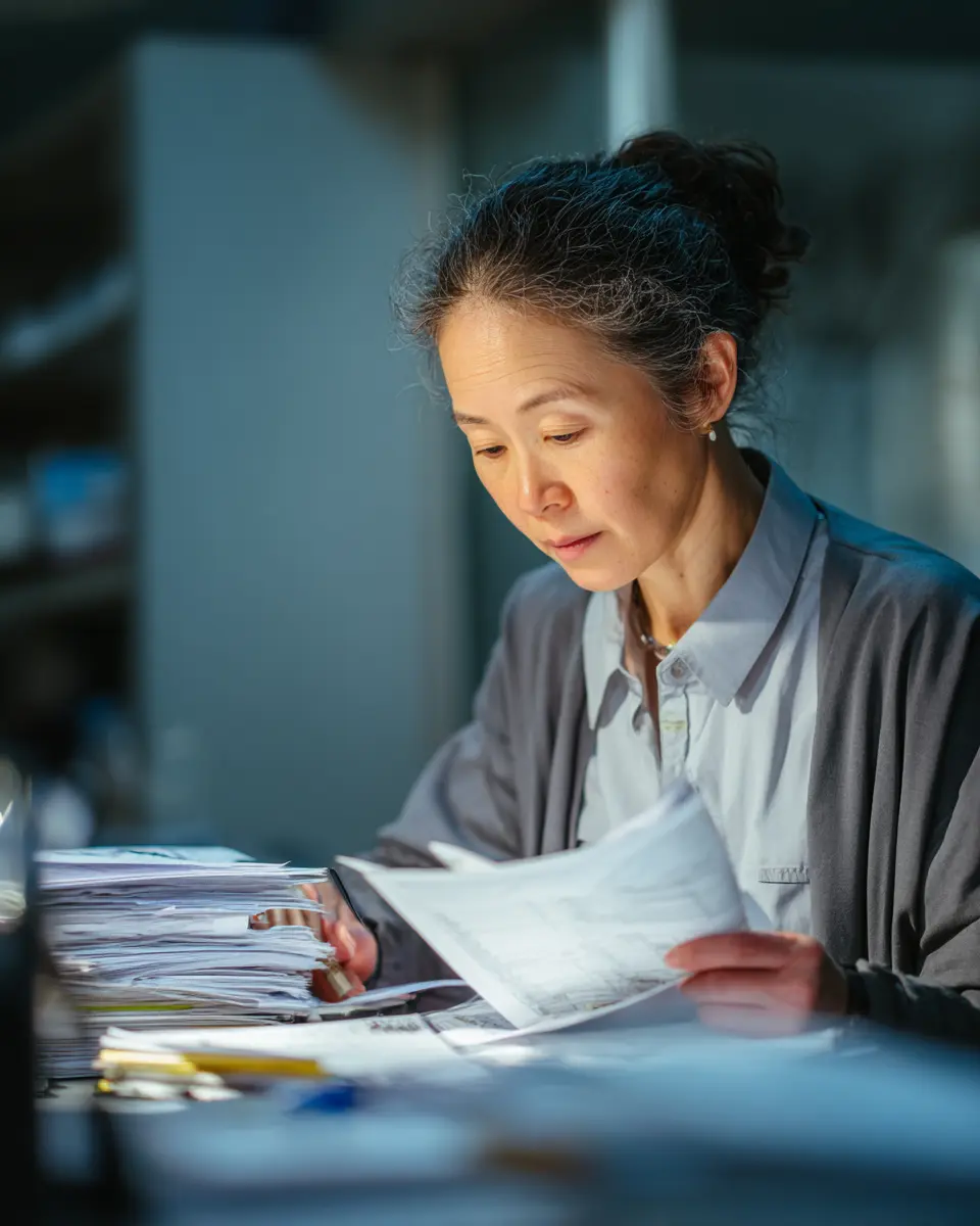 반려견 영양 기준과 AAFCO 가이드라인을 검토하는 수의사의 전문적인 모습을 담은 사진