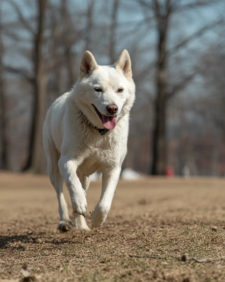 탄수화물 에너지로 활기차게 공원을 달리는 건강하고 생동감 넘치는 강아지의 모습