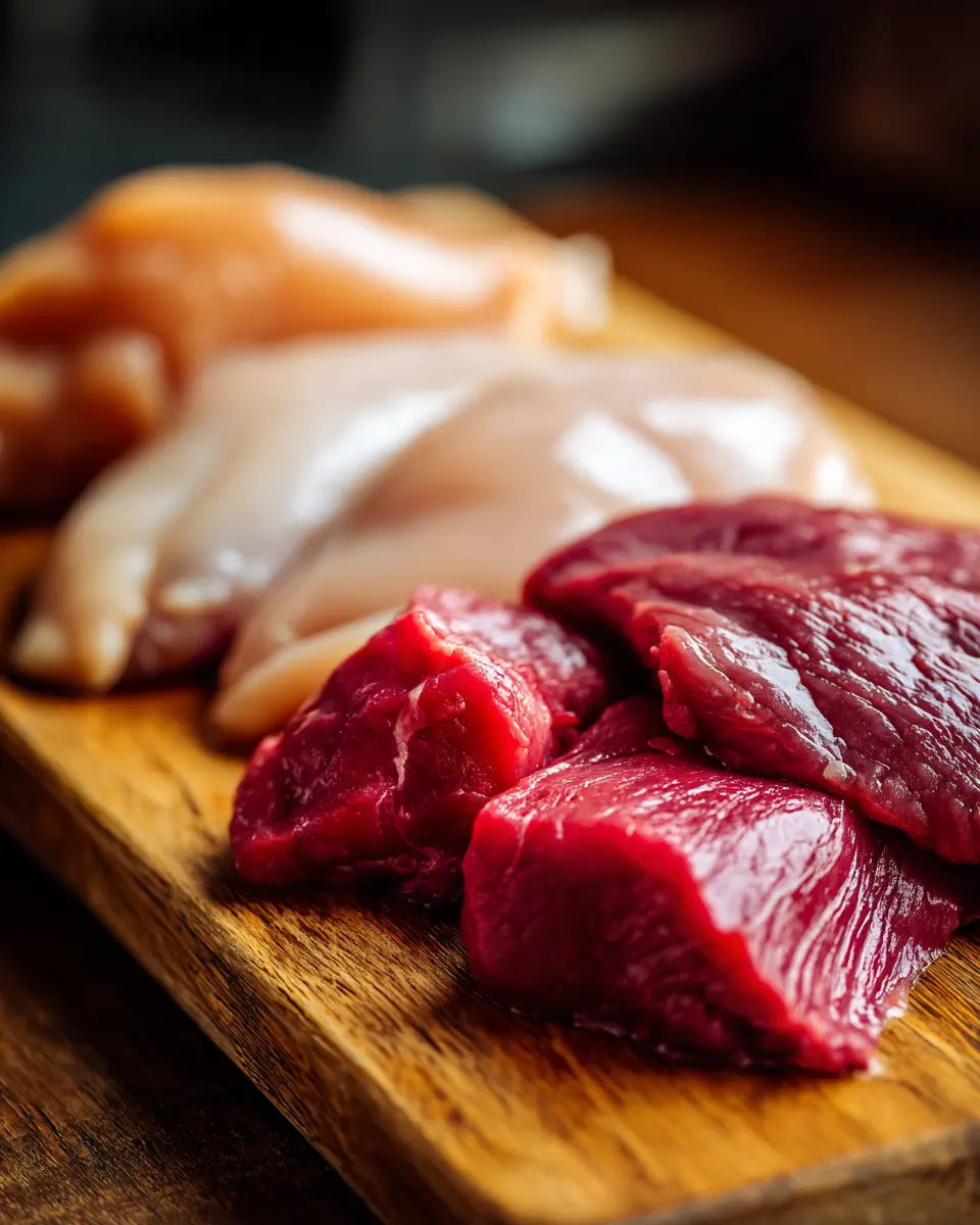 강아지 면역세포 구성에 필요한 양질의 단백질 공급원인 신선한 닭고기, 소고기, 오리고기 식재료