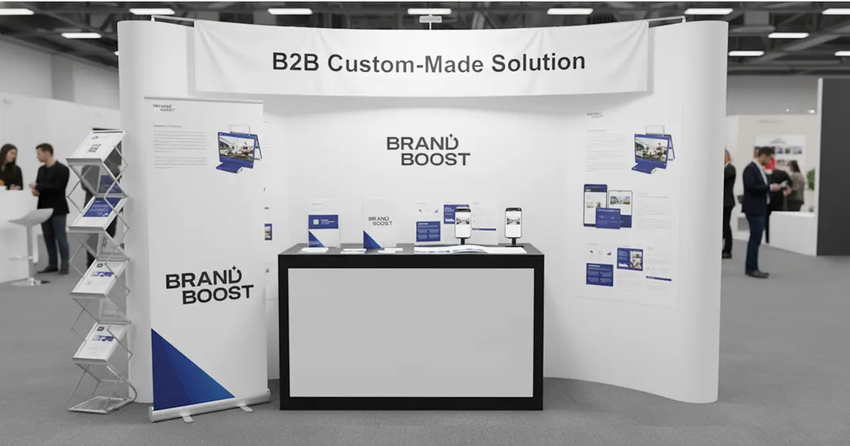 (예시)리플렛과 현수막을 설치한 전시회 부스 모습