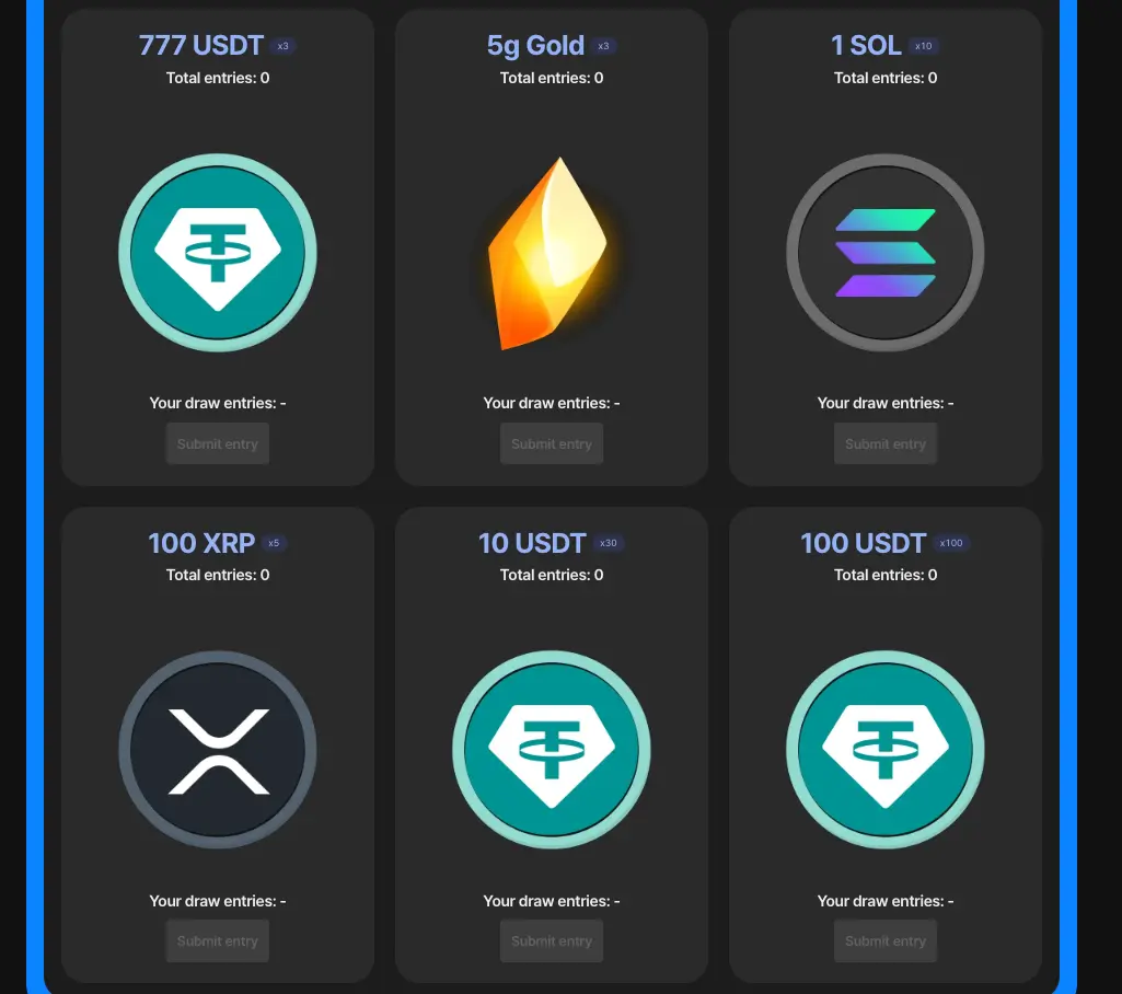 플립스터 가챠 상품 테더, 골드, 솔라나