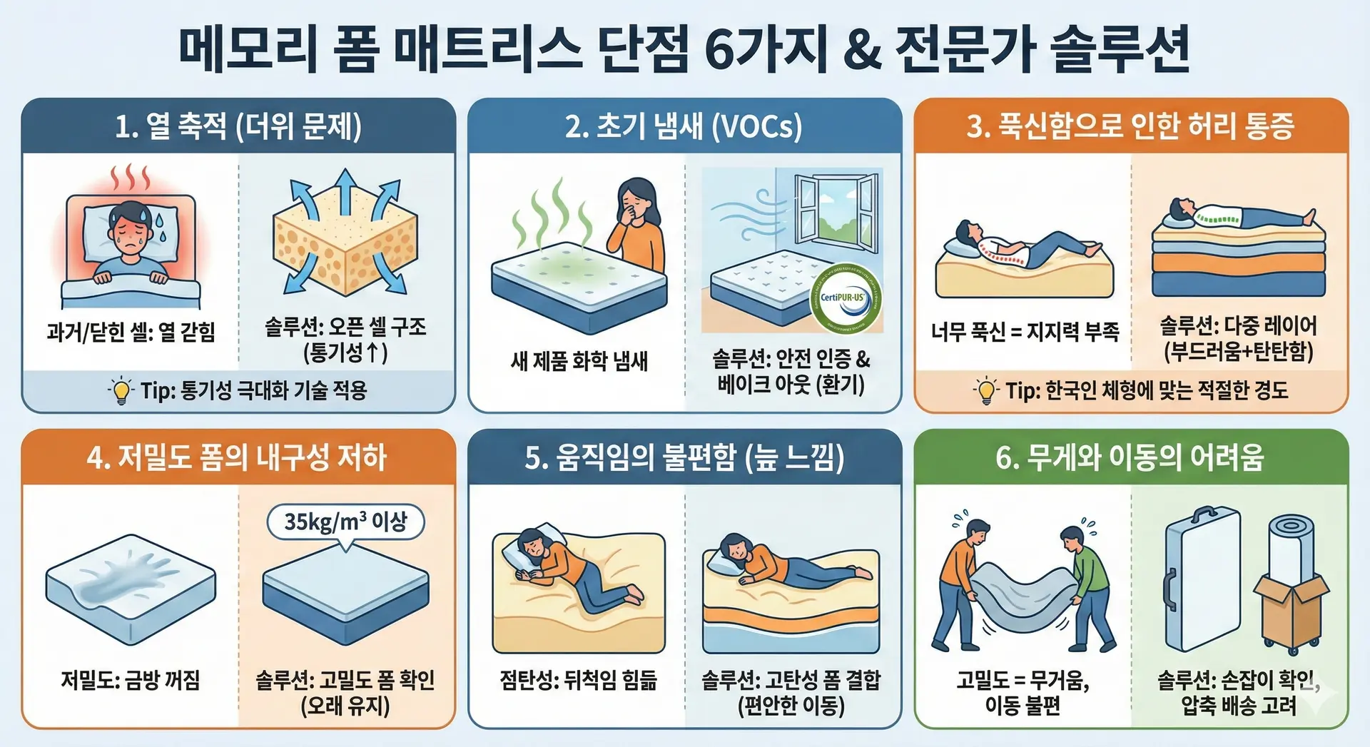 메모리폼 매트리스 단점 및 해결책