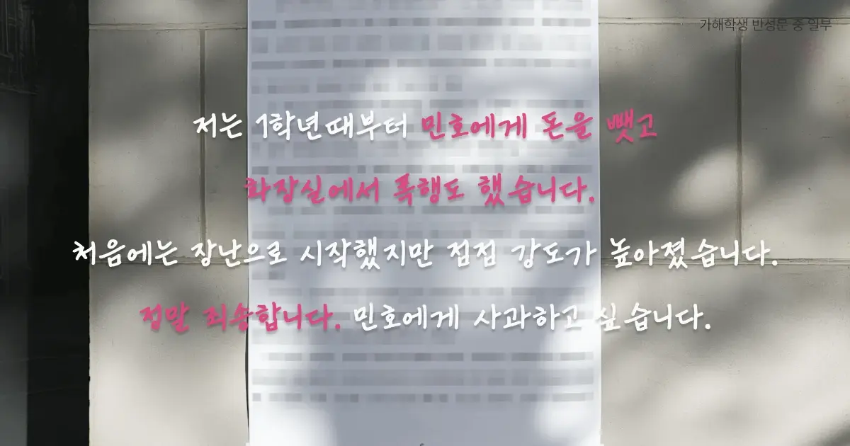 학교폭력 반성문 중 일부