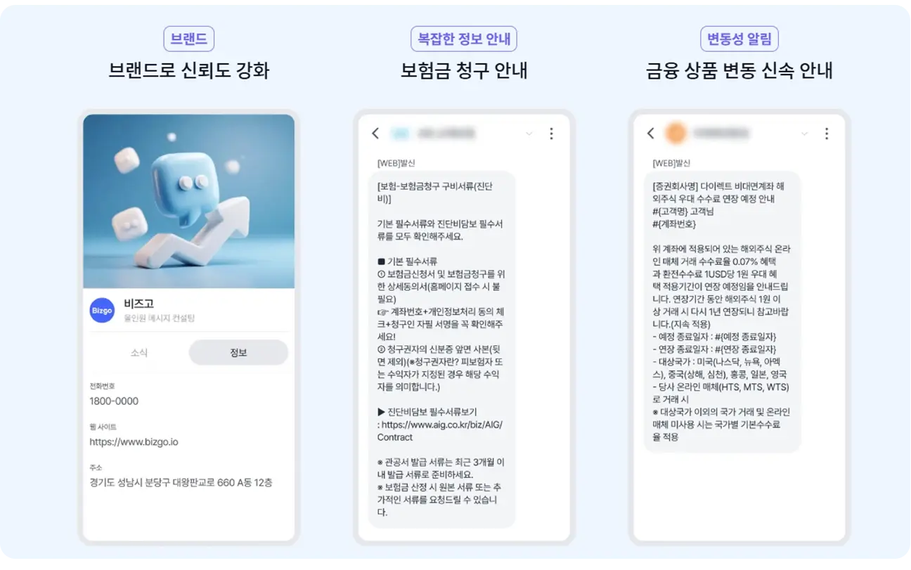 금융권에서 비즈고 메시징 서비스를 활용하는 예시
