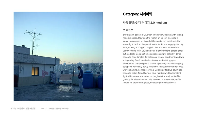 시네마틱 인물 사진 프롬프트 예시