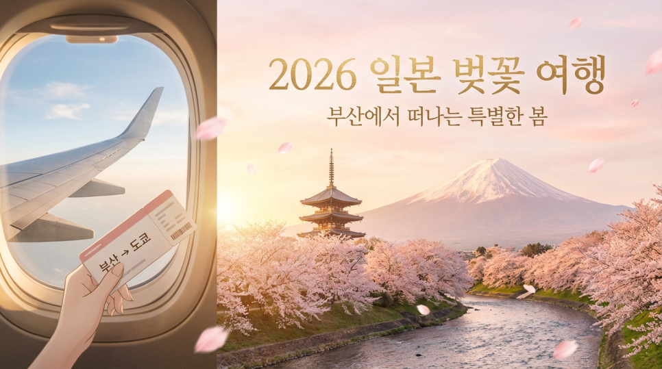2026년 부산 출발 일본 벚꽃 여행, 비행기 창문 뷰와 항공권
