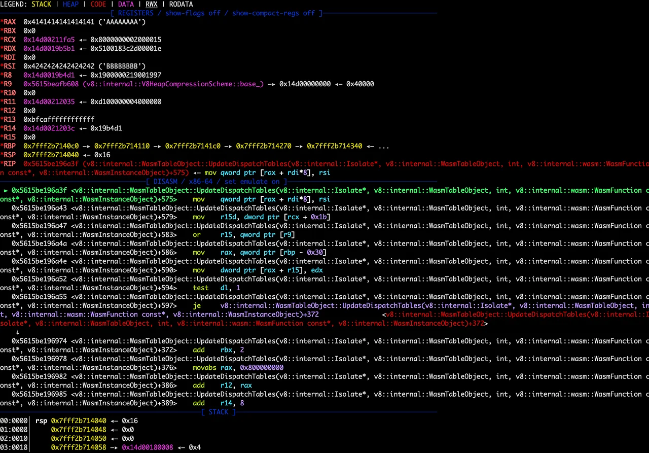 V8 crashes due to invalid write access