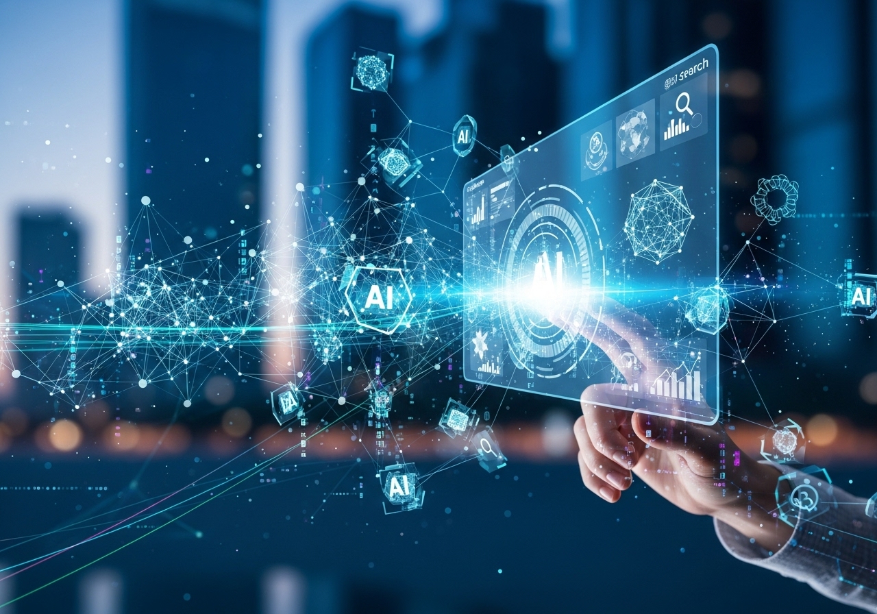 AI 시대의 새로운 검색 패러다임을 시각적으로 표현한 이미지