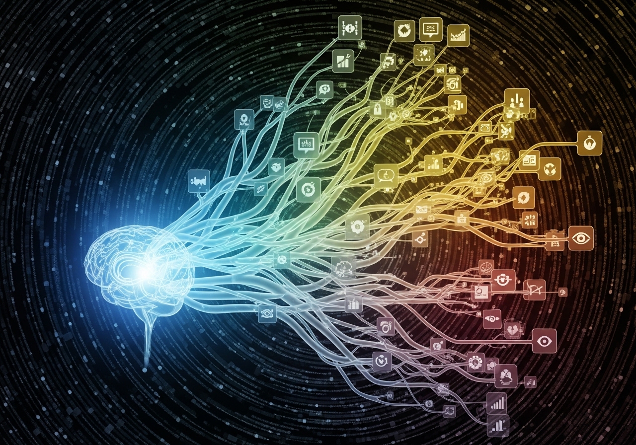 AI의 확률적 출력 특성을 나타내는 여러 갈래의 결과가 나오는 이미지