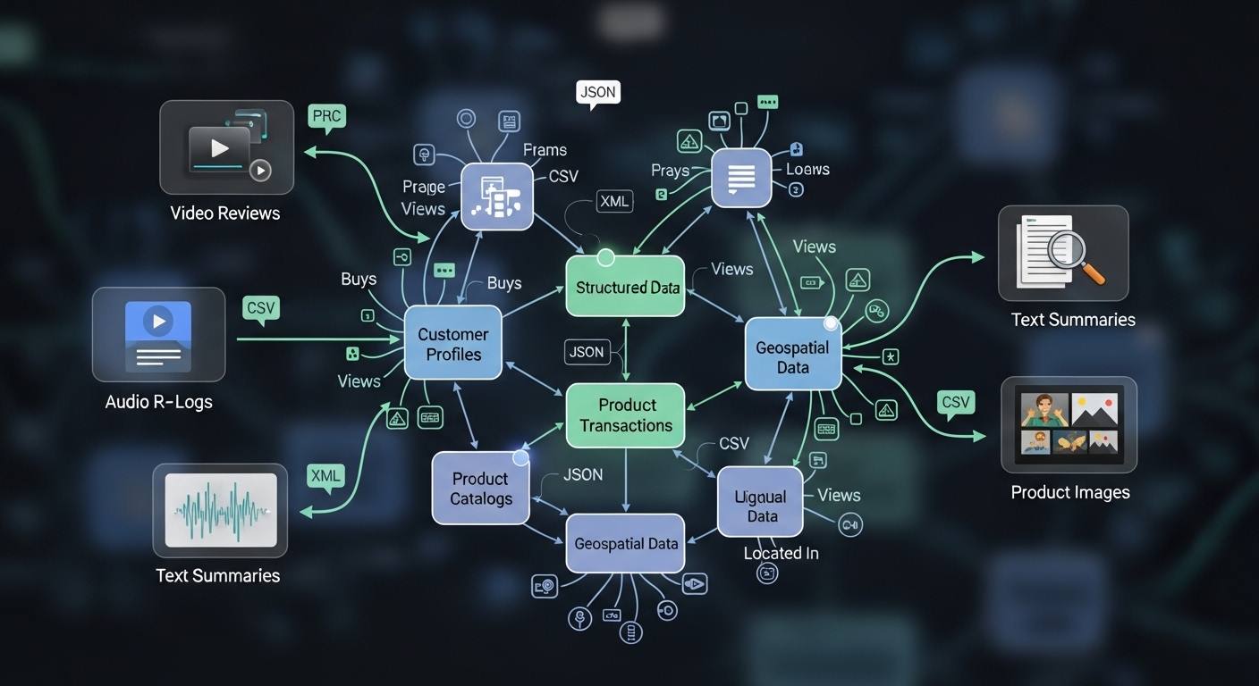 AI가 이해하기 쉬운 구조화된 데이터와 멀티모달 콘텐츠를 시각화한 이미지