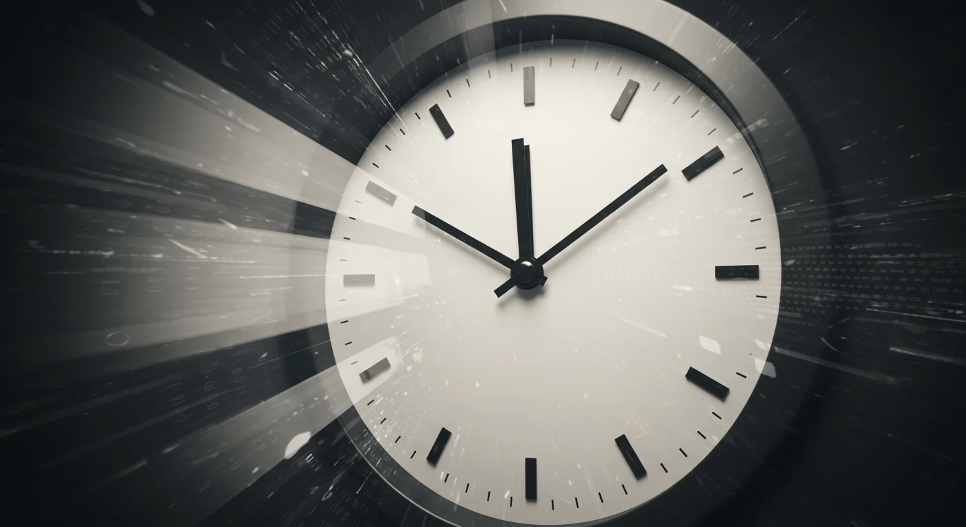 빠르게 움직이는 시계로 표현된 특허 심사 시간 단축의 상징적 이미지