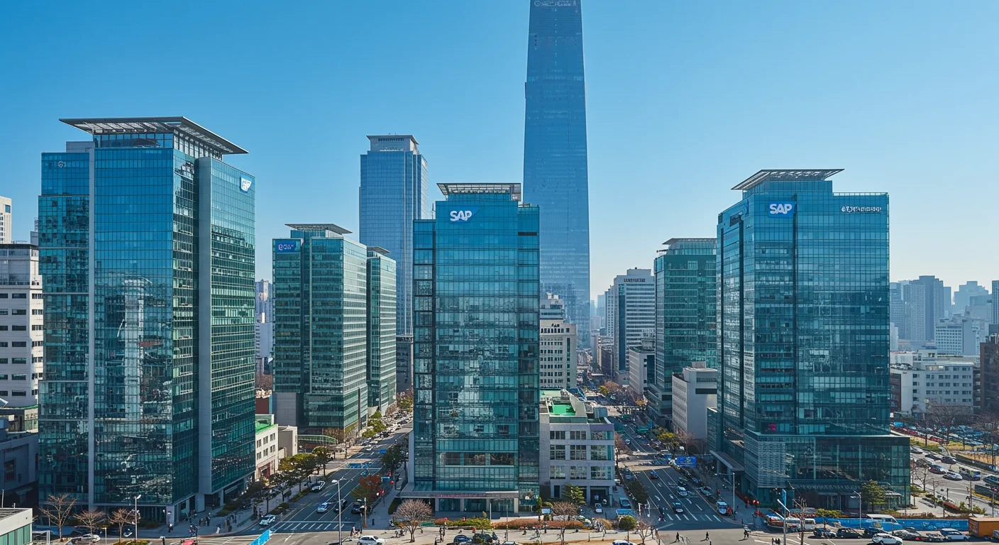 SAP와 국내 회사들이 있는 번화한 한국 도시 전경