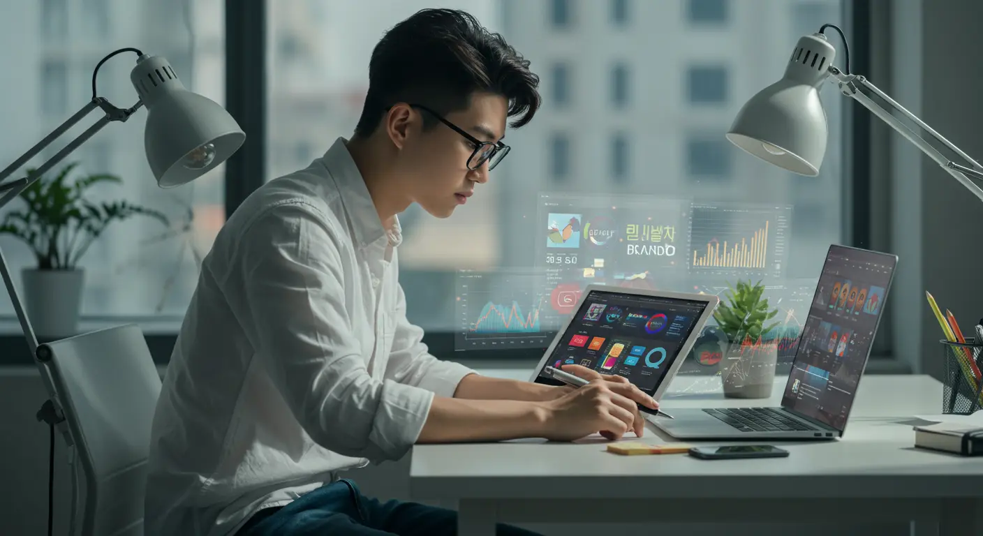 브랜드 모니터링과 시장 동향을 살피는 젊은 사업가