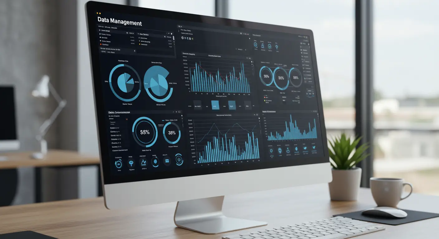 데이터 거버넌스를 위한 대시보드가 있는 사무실 환경