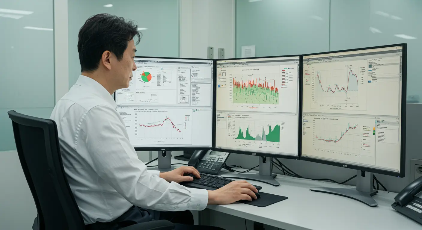 국제 특허 데이터베이스를 분석하는 연구자의 모습