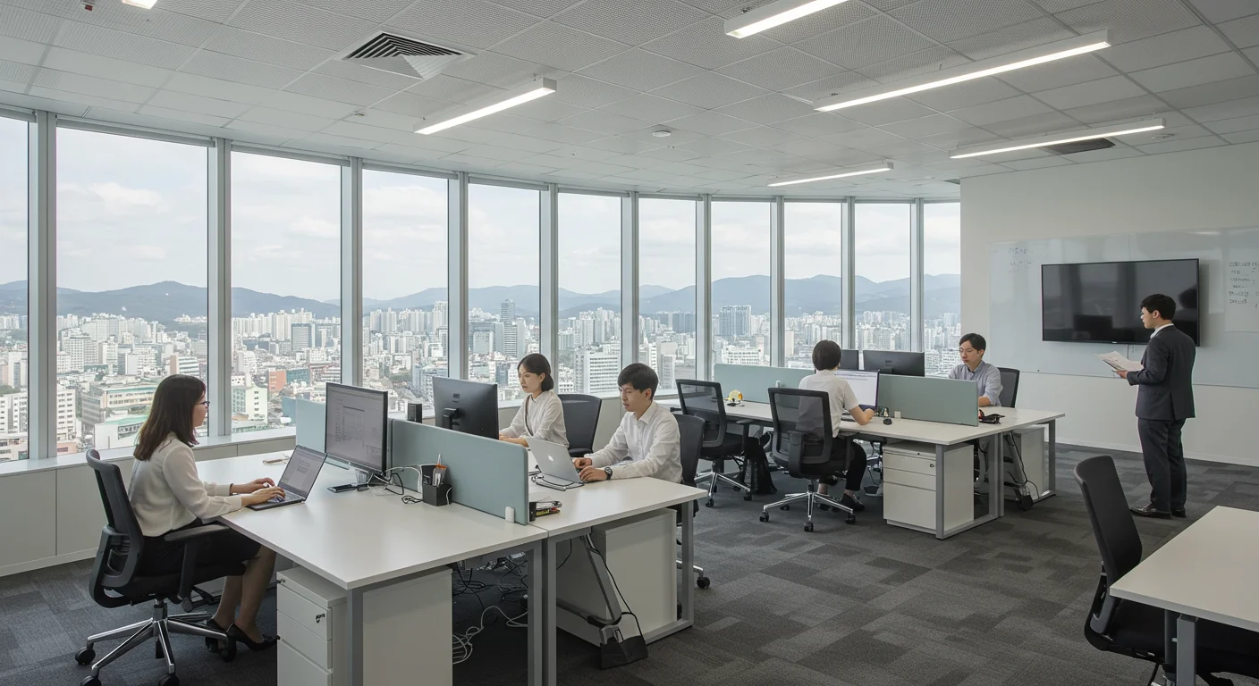 서울의 현대적인 특허 조사 기관 내부 풍경