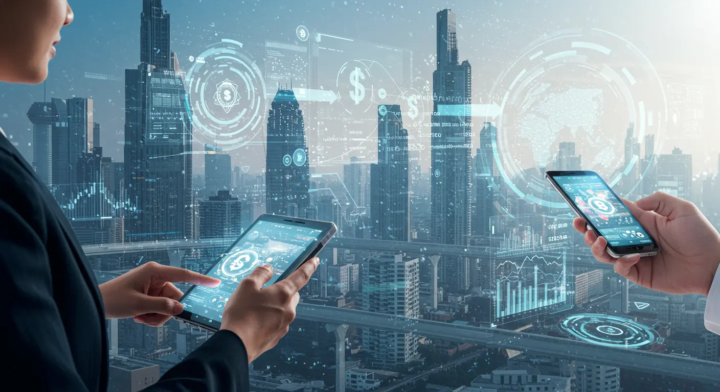 중앙은행 디지털 화폐와 통합된 글로벌 금융 환경을 상상한 모습