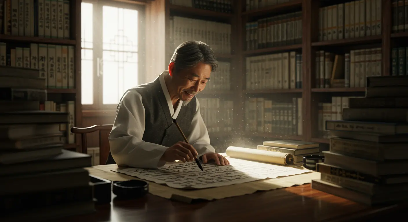 동양 철학과 이름 연구를 하는 한국 학자의 모습