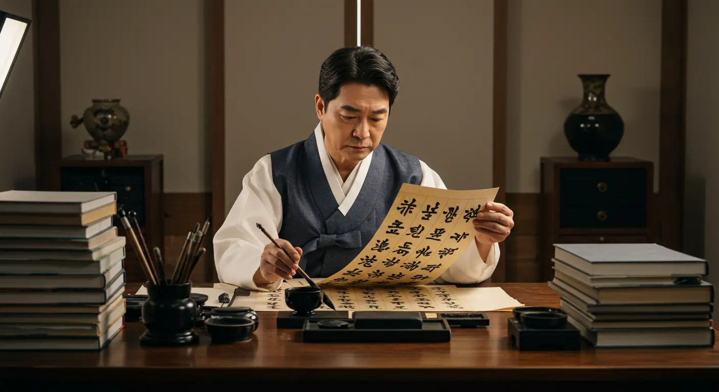 오행 이론에 따라 다양한 업종에 맞는 한자를 선택하는 서예가