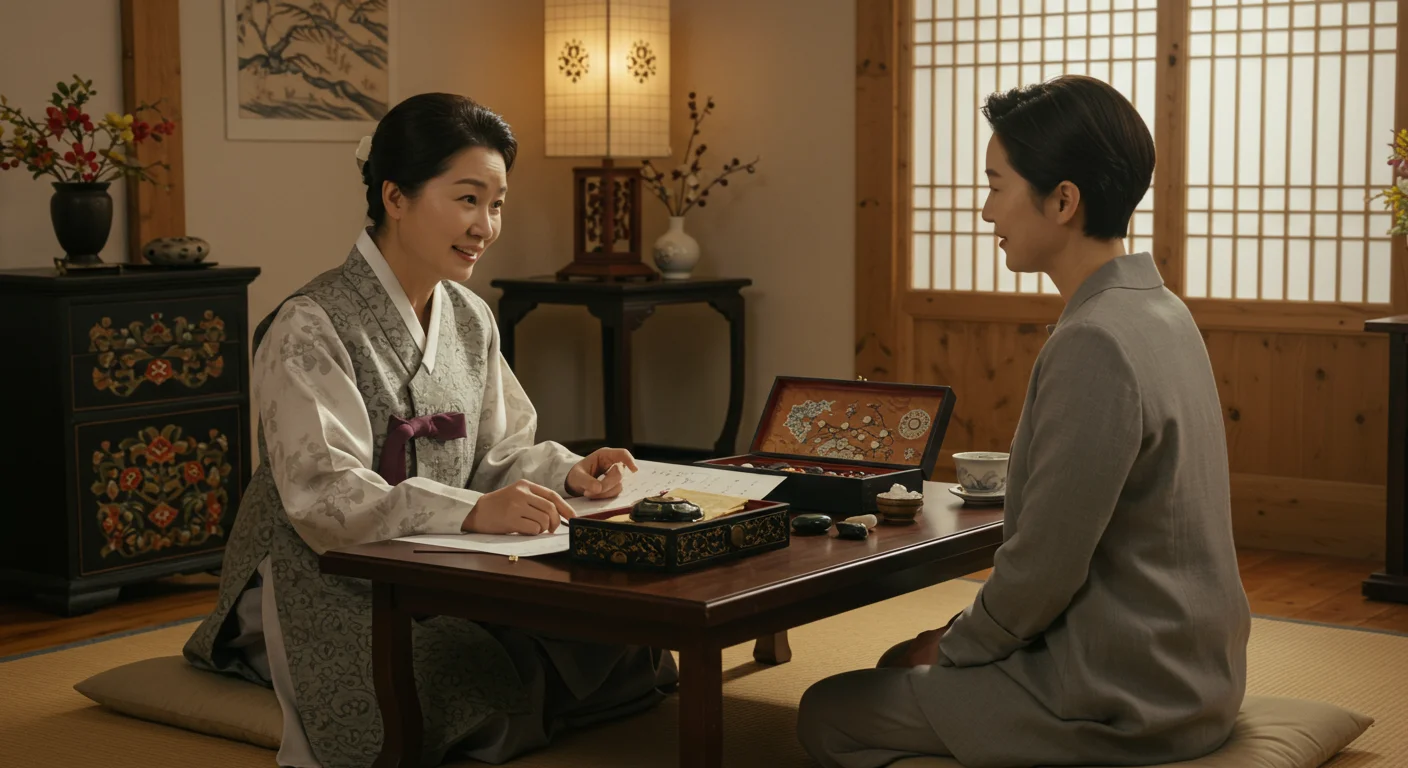 고객에게 개인 사주 기반으로 사업 명칭 상담 중인 점성술사