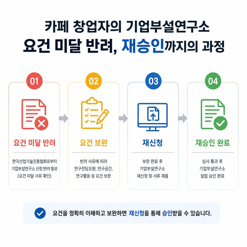 카페 창업자의 기업부설연구소 요건 미달 반려, 재승인까지의 과정