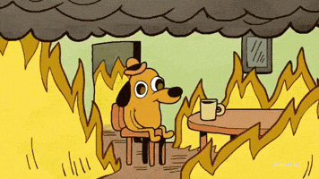 불난 방에서 태연하게 커피를 마시는 THIS IS FINE 밈