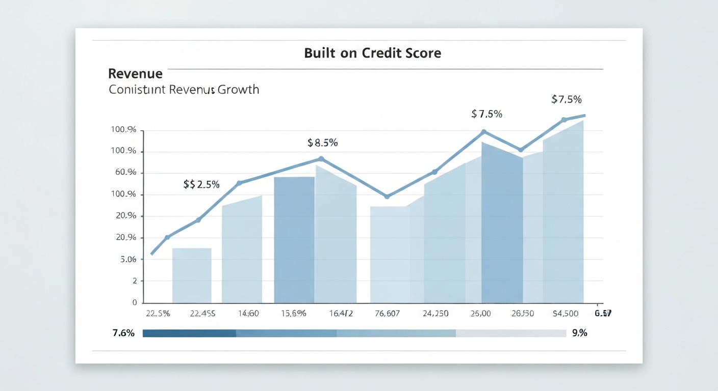 A chart showing steady revenue growth and a strong credit score, symbolizing the focus on financial performance and stability.