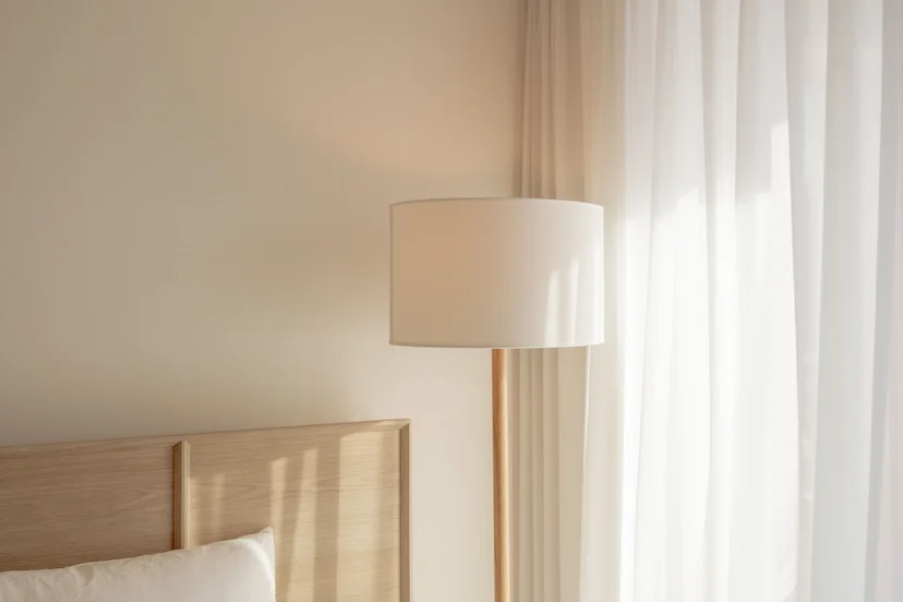 Floor lamp and sheer curtains in warm afternoon light (Listing ID : 34458)